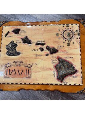Hawaii island art wooden clock